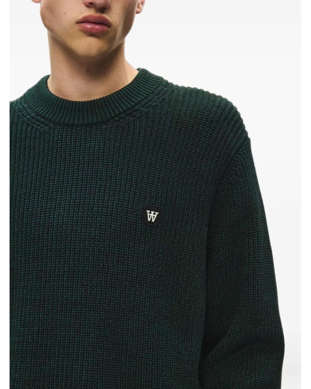 WOOD WOOD Green Logo-Patch Ribbed-Knit Sweater for men