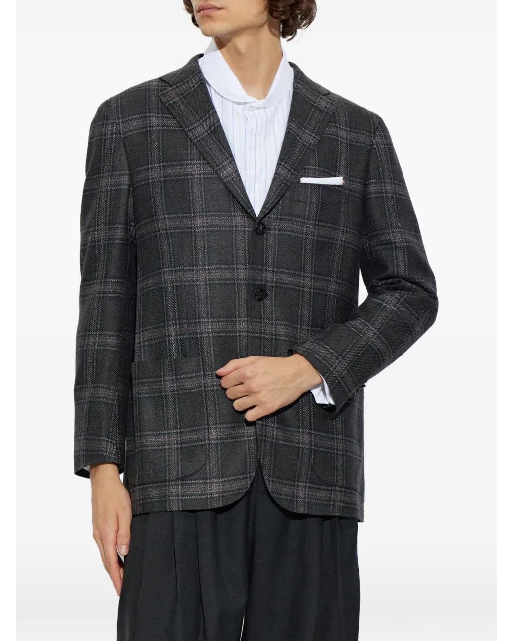 Kiton Black Check-Pattern Blazer for men