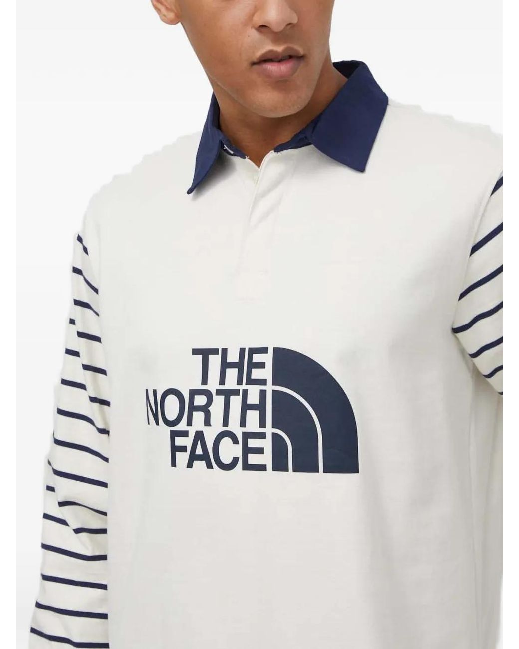 The North Face Gray Striped-Arm Logo-Print Polo Shirt for men