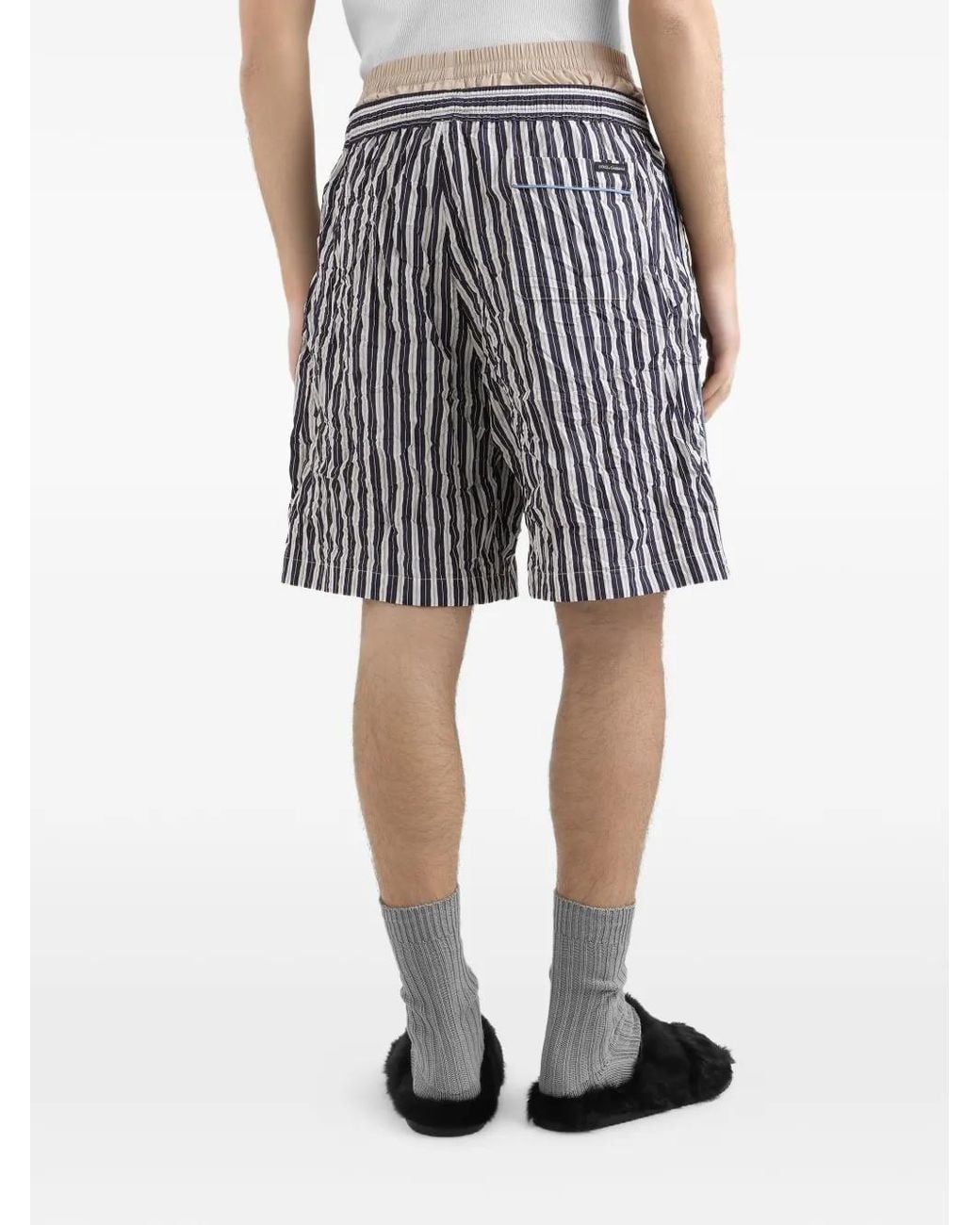 Dolce & Gabbana Black Crinkled Striped Fabric Bermuda Shorts for men