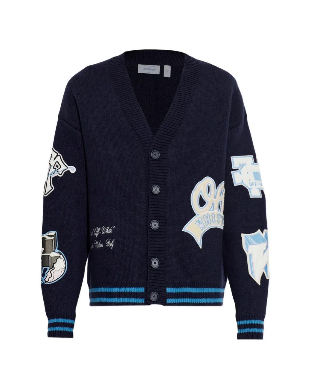 Off-White c/o Virgil Abloh Blue Patch-Detail Knitted Cardigan for men