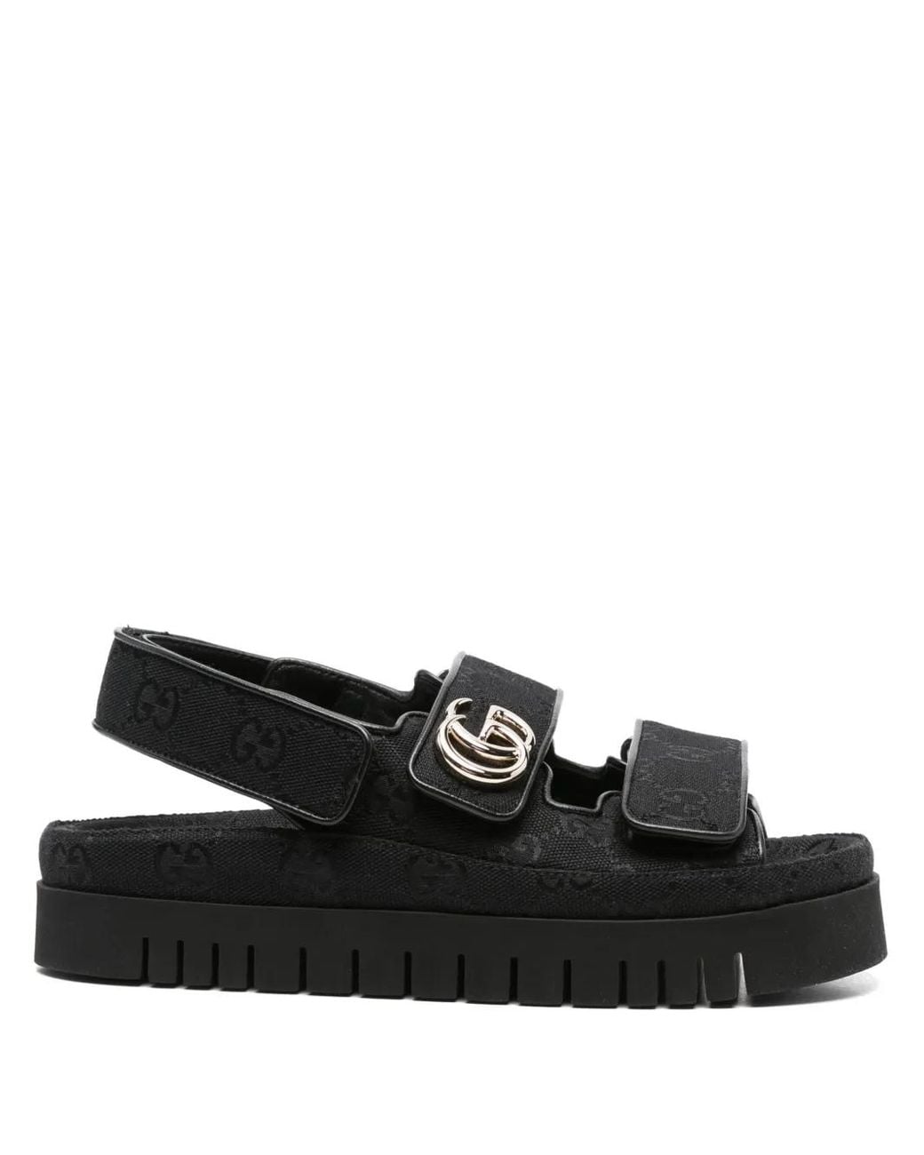 ◼︎GUCCI ブラック ストラップサンダル Gucci Double G Sandals in Black | Lyst
