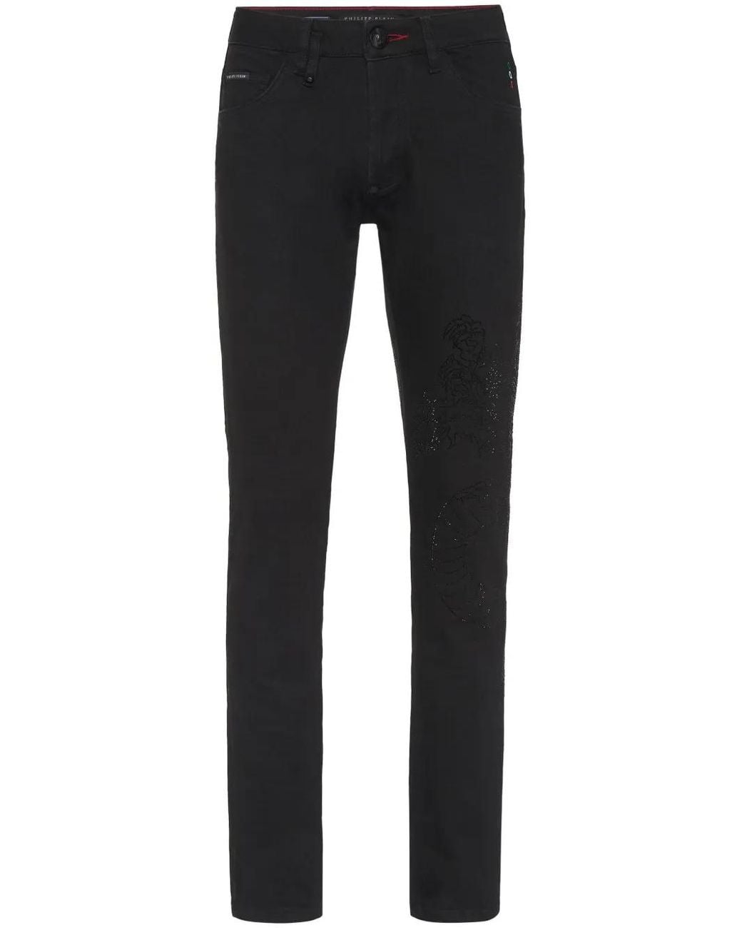 Philipp Plein Black Super Straight Dragon-Detail Jeans for men