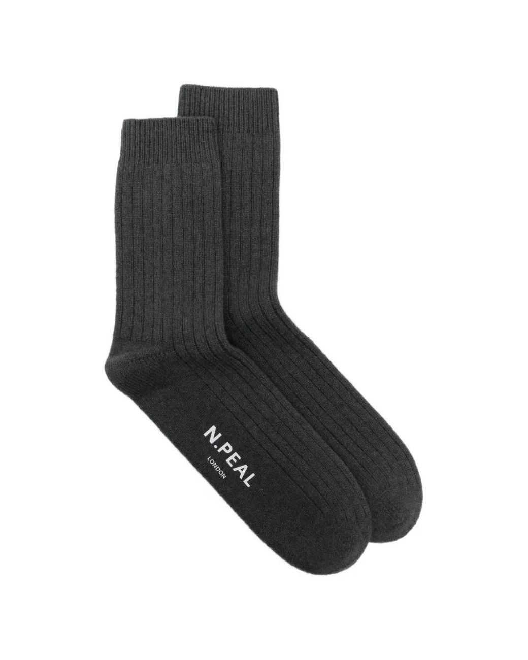 N.Peal Cashmere Black Chaussettes En Maille Nervurée for men