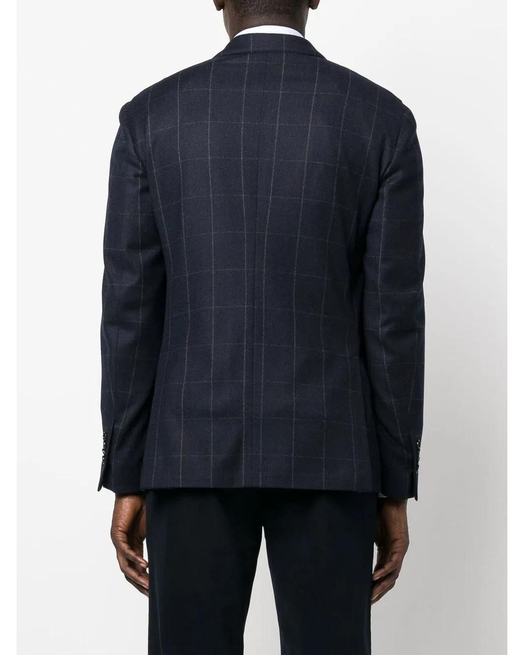 Lardini Blue Double-Breasted Checked Blazer for men