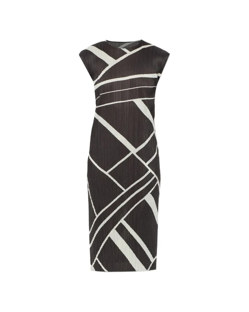 Pleats Please Issey Miyake White Robe Mi-Longue Fold Line À Design Plissé