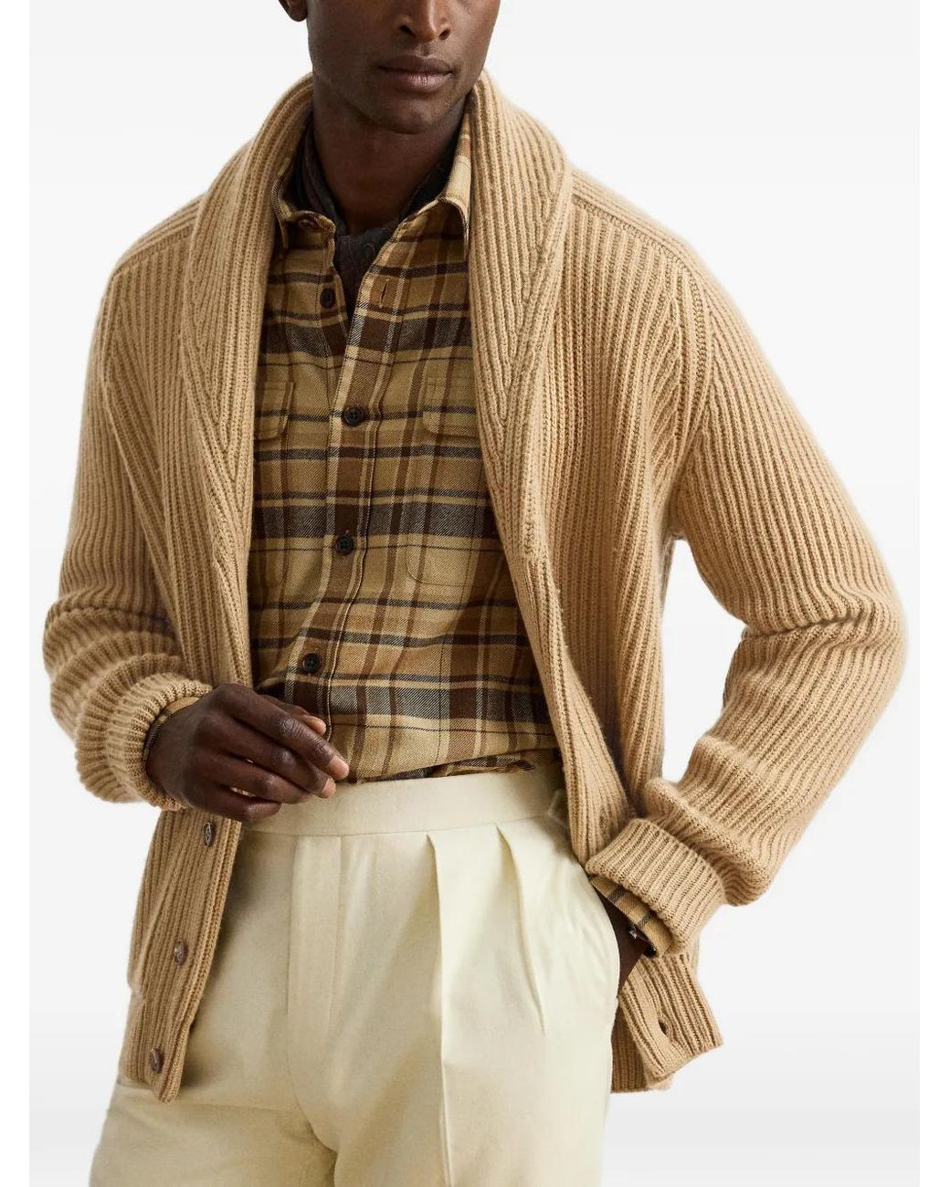Ralph Lauren Natural Shawl-Collar Ribbed Cardigan for men