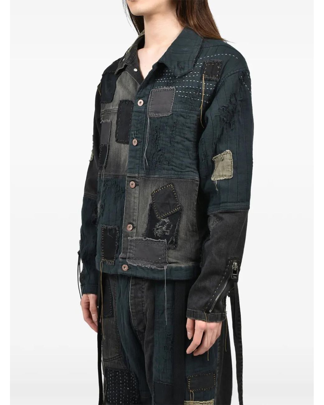 D HYGEN Black Patchwork Distressed Denim Jacket for men