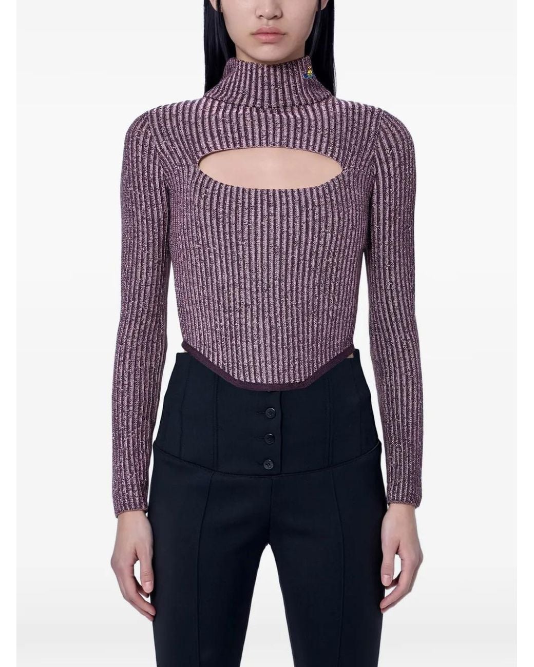 Vivienne Westwood Purple Cut-Out Ribbed-Knit Sweatshirt