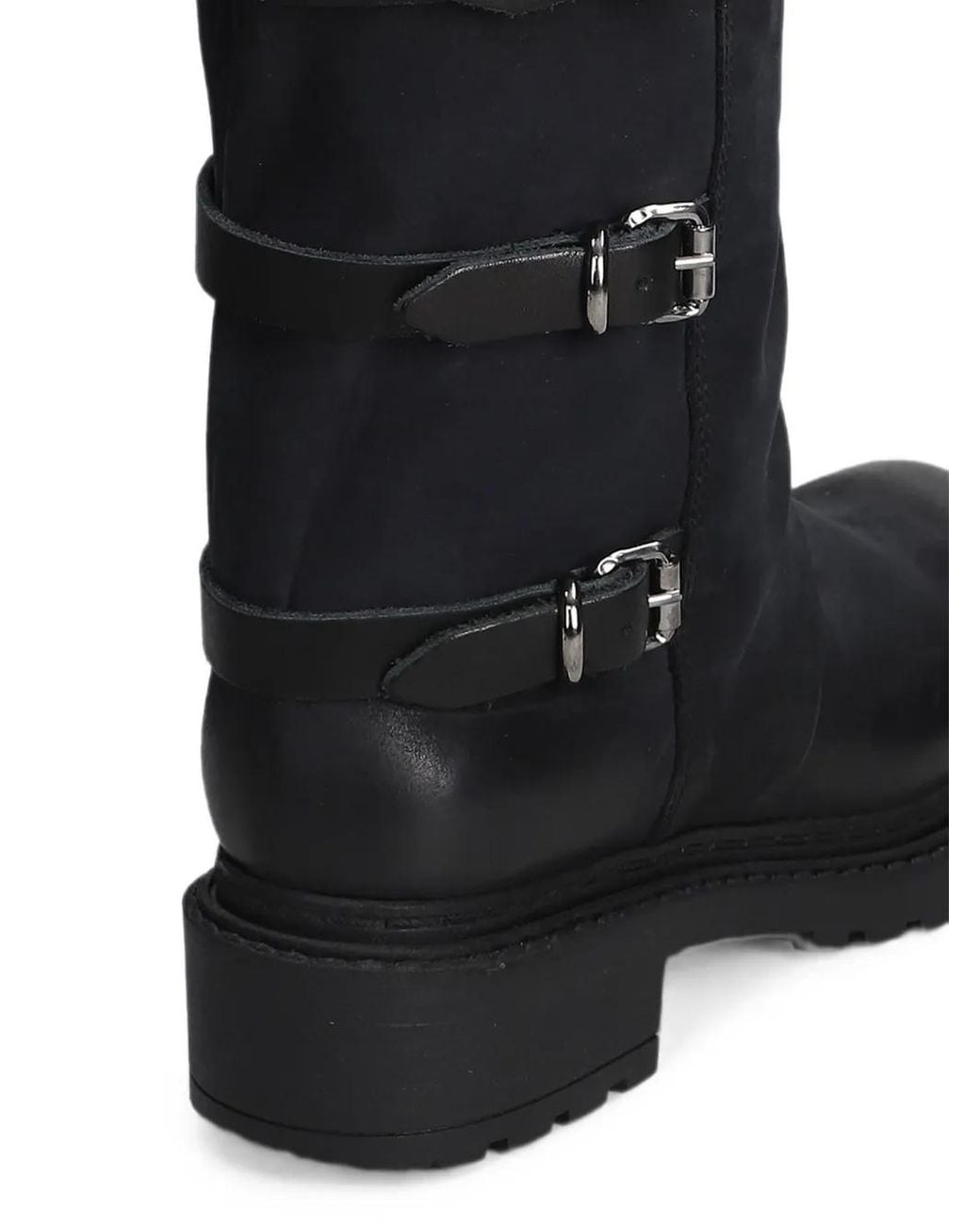 METISSE Black Buckle-Detail Nubuck Boots