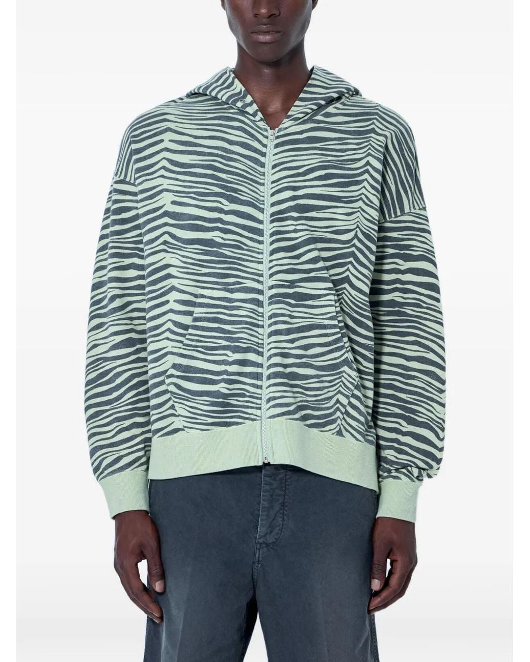 Visvim Blue Zebra-Pattern Zip-Up Hoodie for men