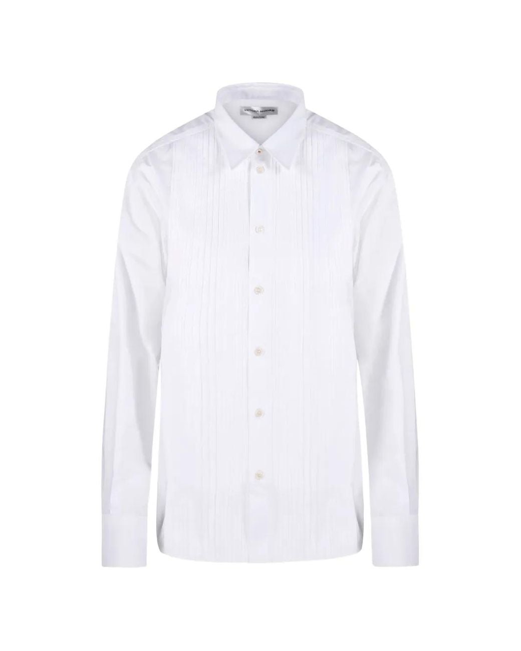 Victoria Beckham White Long-Sleeve Pleated Shirt