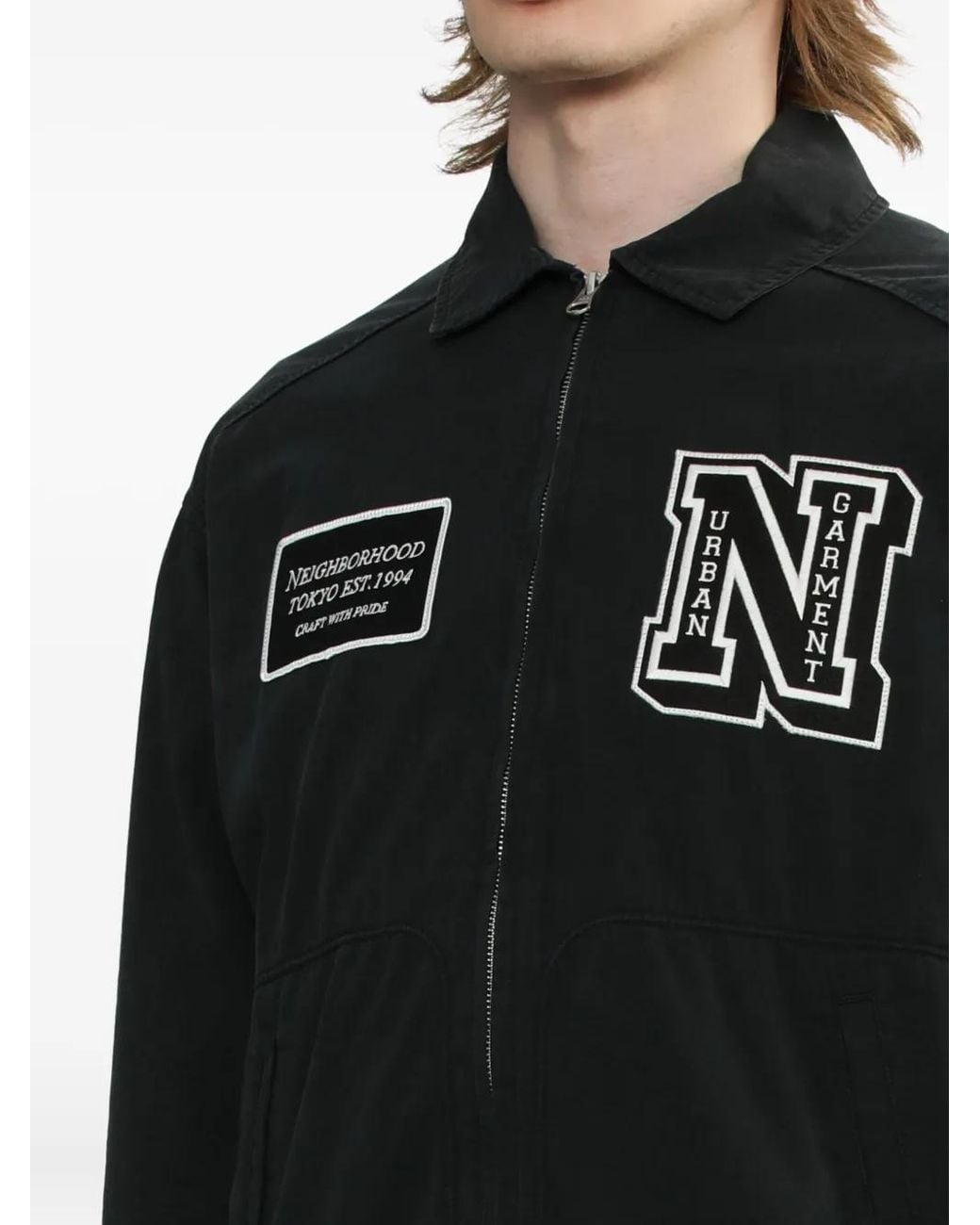 Neighborhood Black Logo-Patch Zip-Fastening Jacket for men