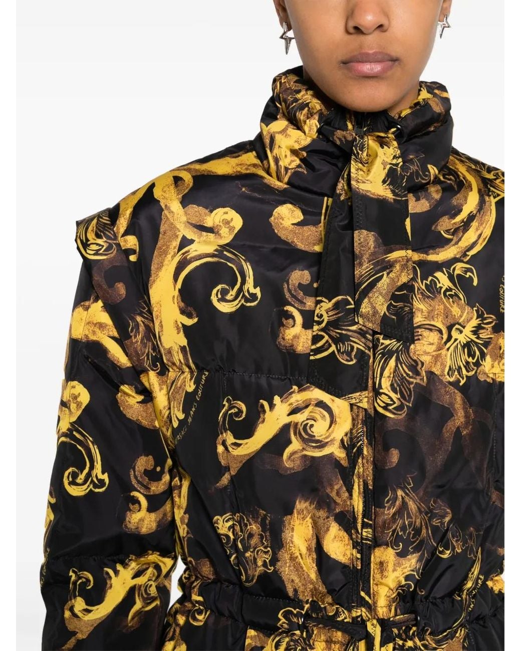Versace Jeans Couture Black Barocco-Print Down Jacket