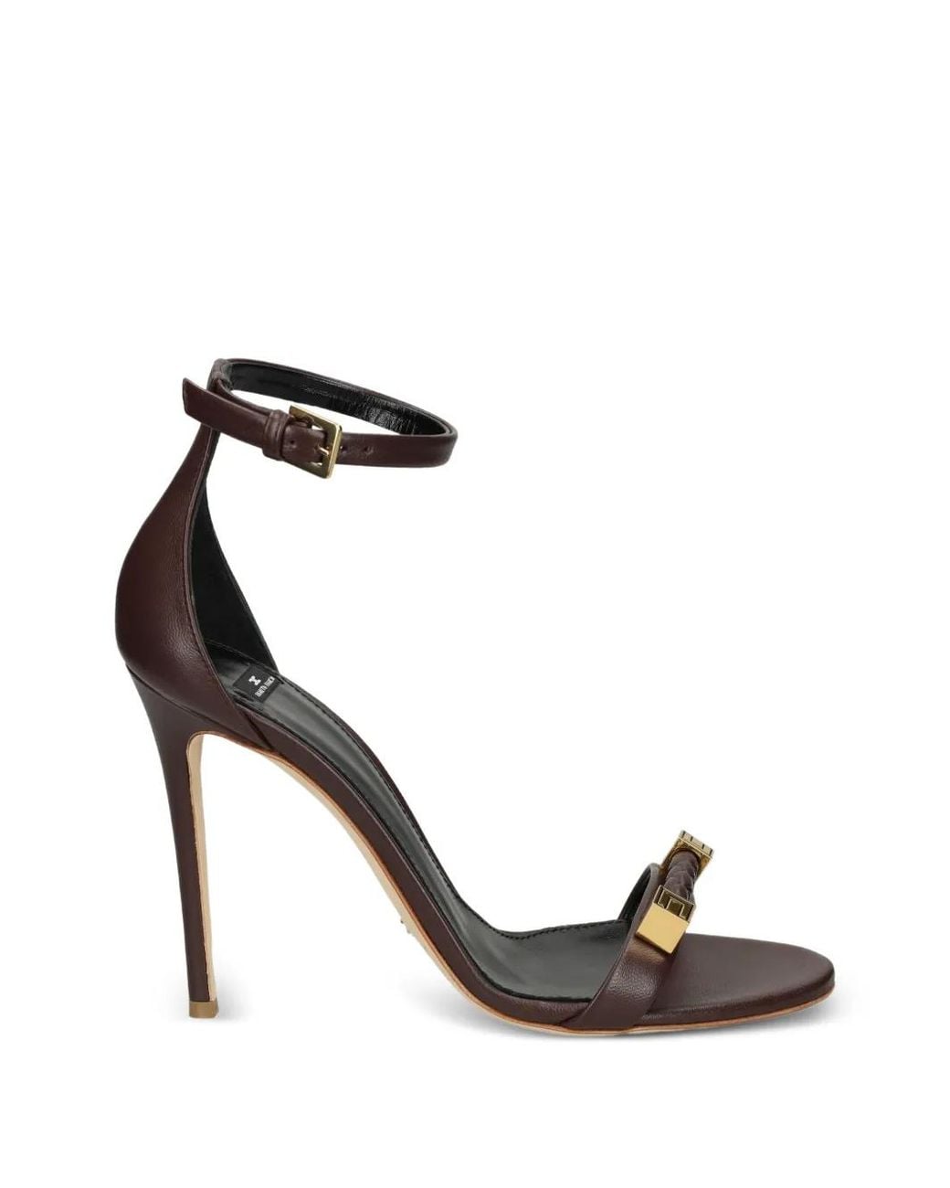 Elisabetta Franchi Black Leather Sandals With Logo Details