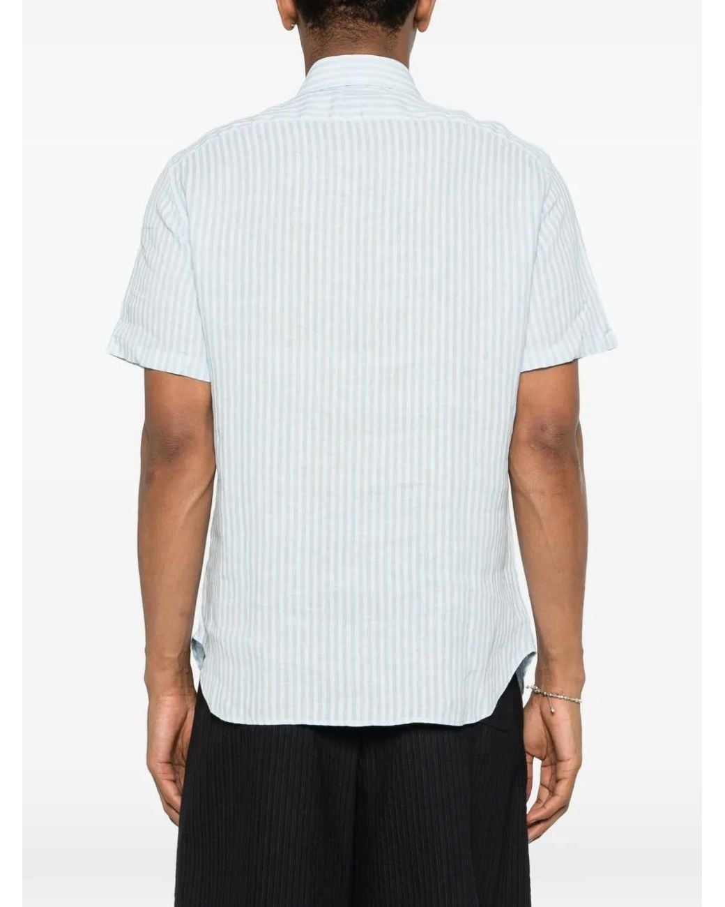 120% Lino White Striped Shirt for men