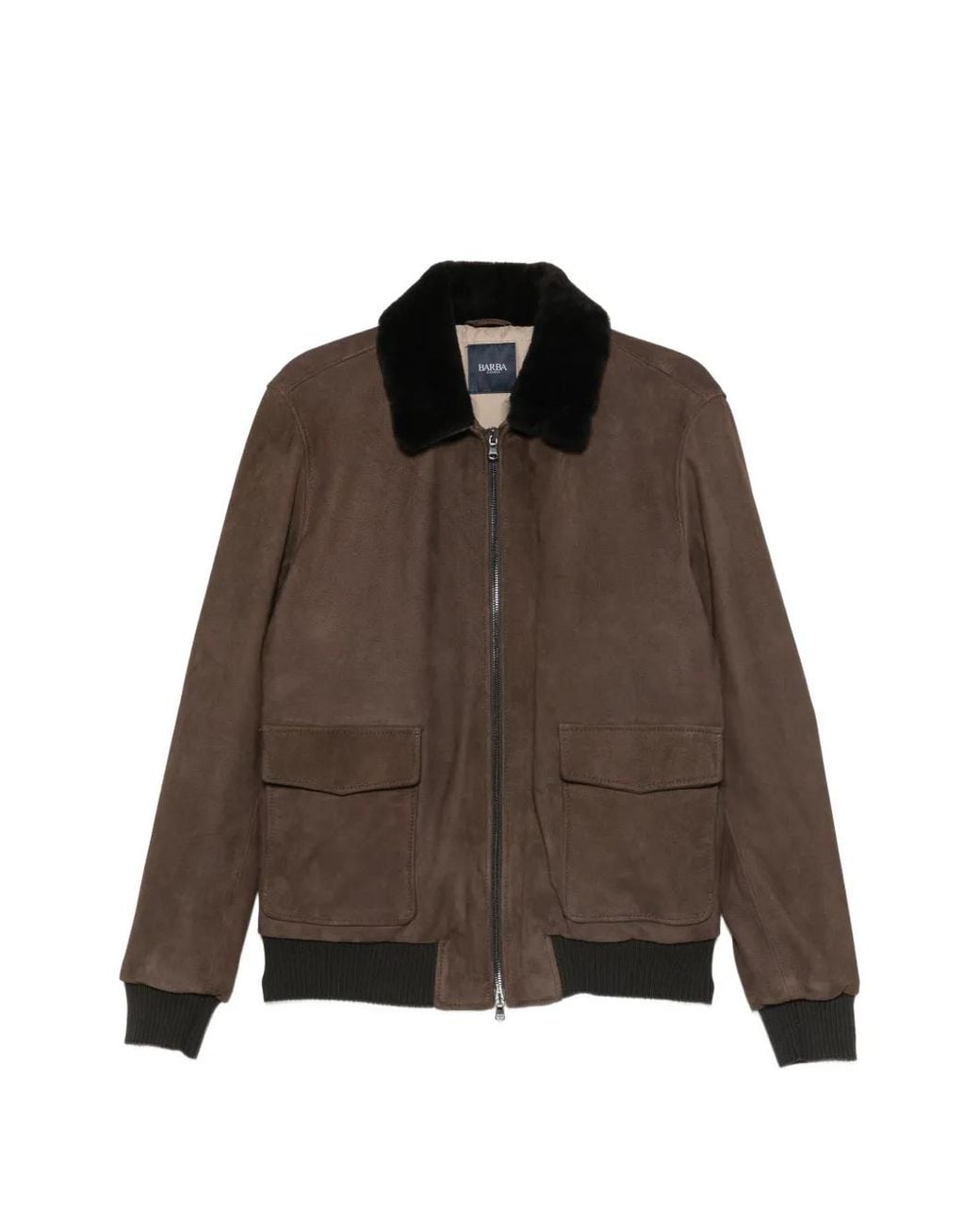 Barba Napoli Brown Boston Shearling-Collar Suede Jacket for men