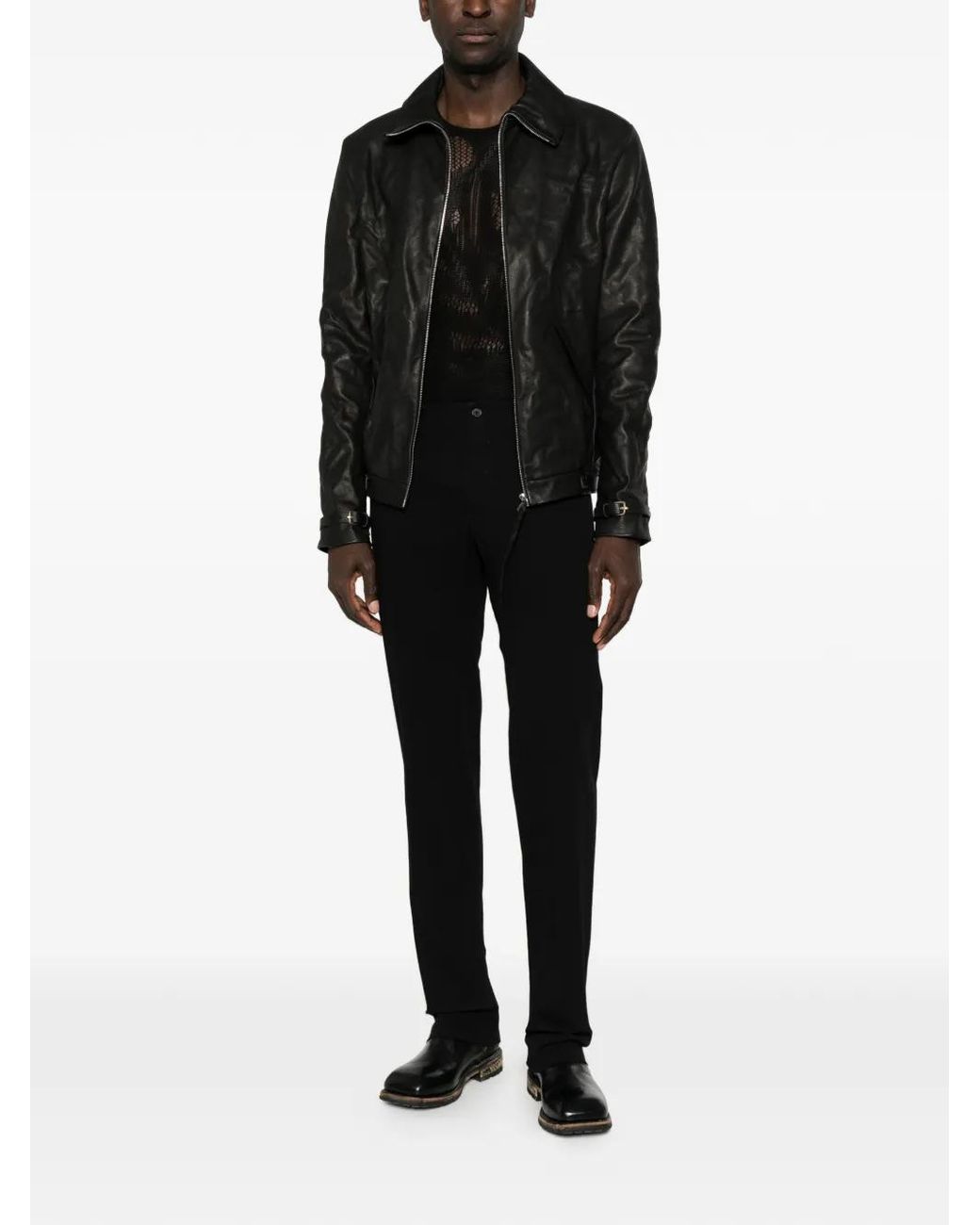 Ma+ Black Buckled Leather Jacket for men