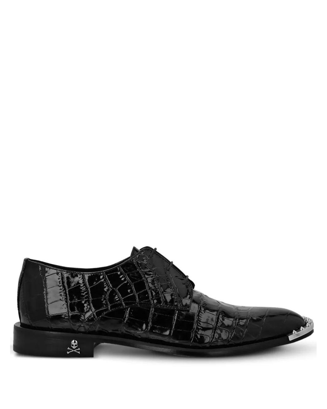 Philipp Plein Black Crocodile-Embossed Leather Derby Shoes for men