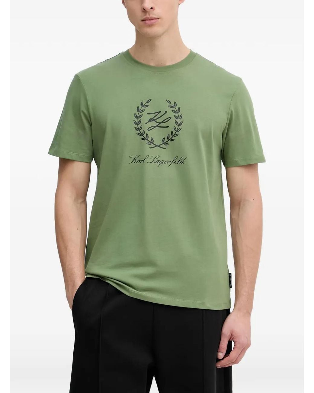 Karl Lagerfeld Green Logo-Print Crew-Neck T-Shirt for men