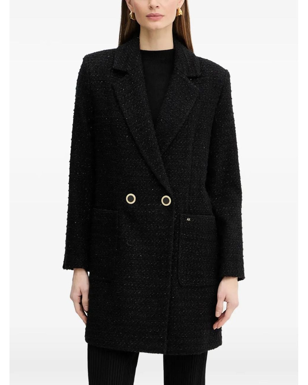 ARMANI EXCHANGE Black Double-Breasted Coat