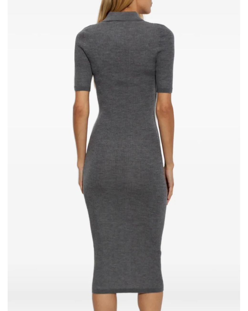 DSquared² Gray Ribbed-Knit Polo Dress