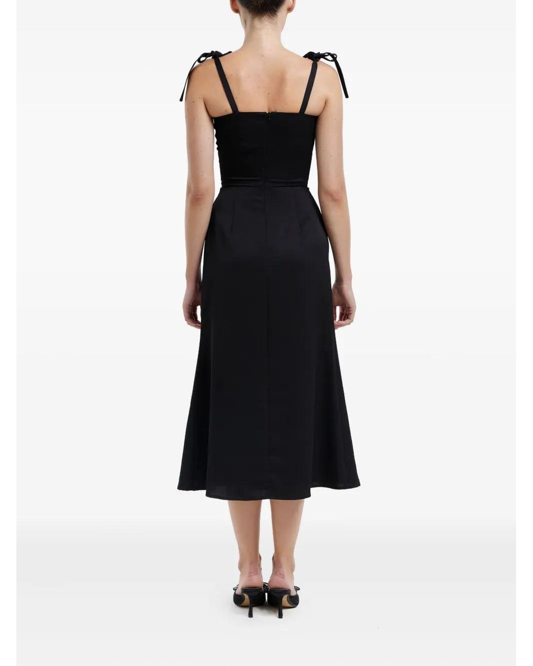 POST MERIDIEM Black Flowy Slit Midi Dress