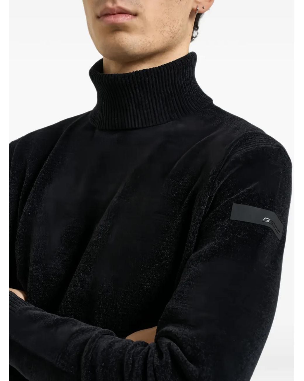 Rrd Black Roll-Neck Chenille-Texture Sweater for men