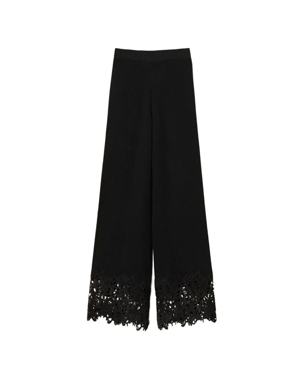 Twinset Black Knit Trousers With Lace