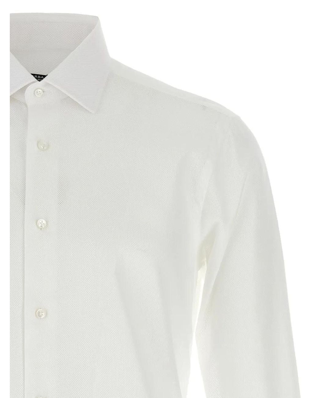 Barba Napoli White Honeycomb-Pattern Cotton Shirt for men