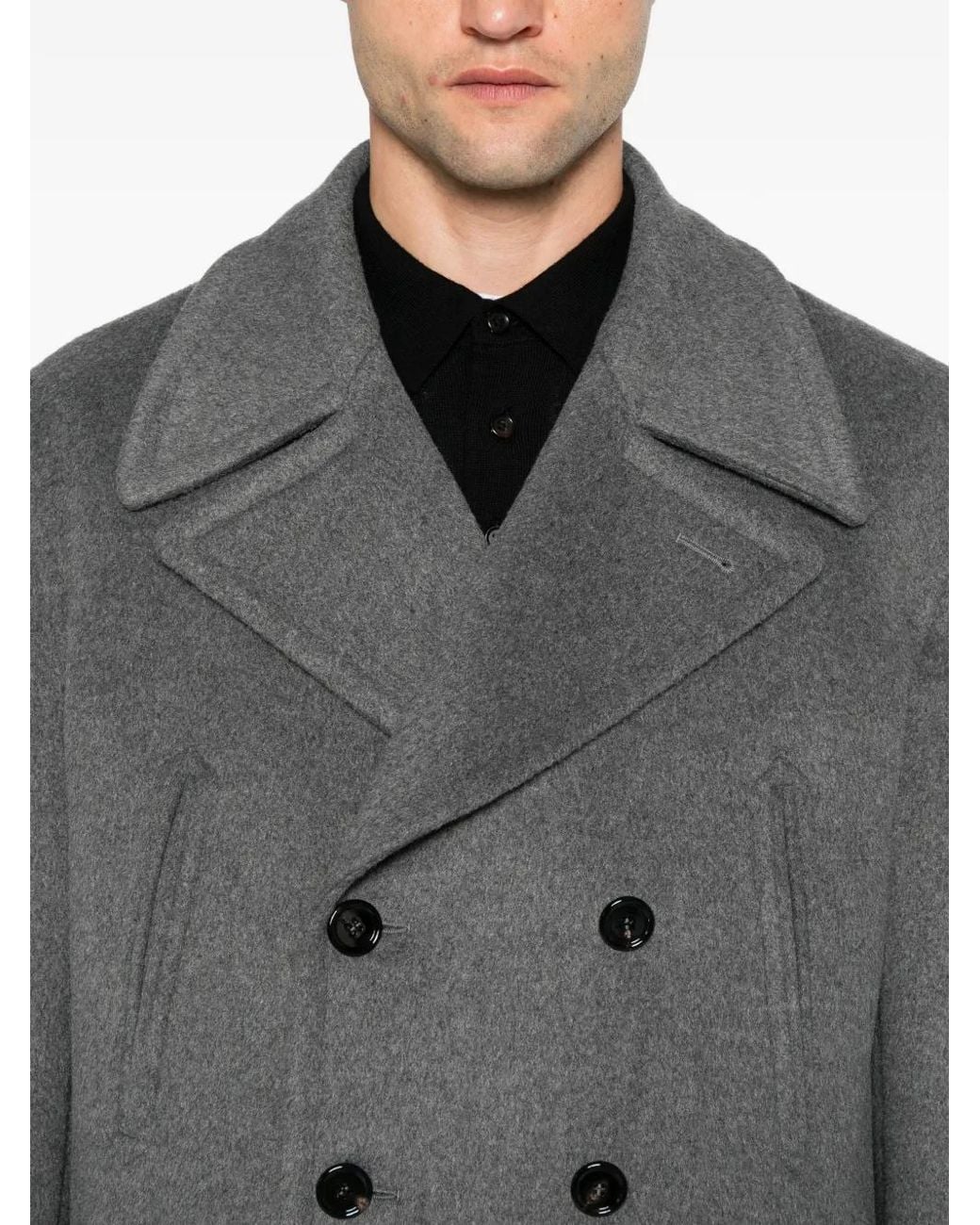 Dondup Gray Double-Breasted Pea Jacket for men