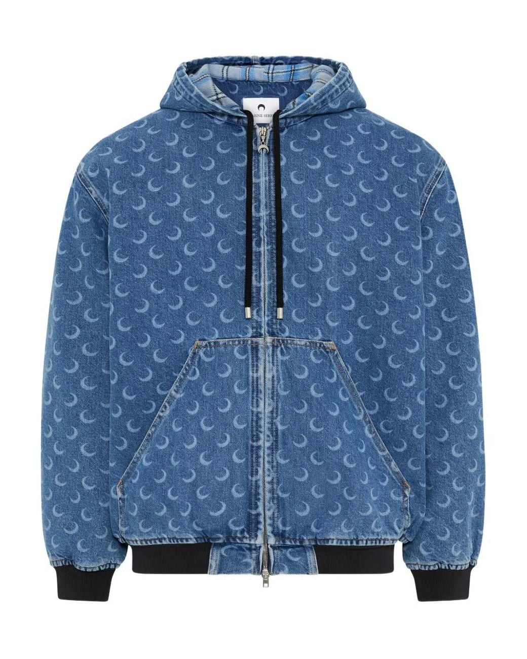 MARINE SERRE Blue Moon Laser Wash Denim Padded Jacket for men