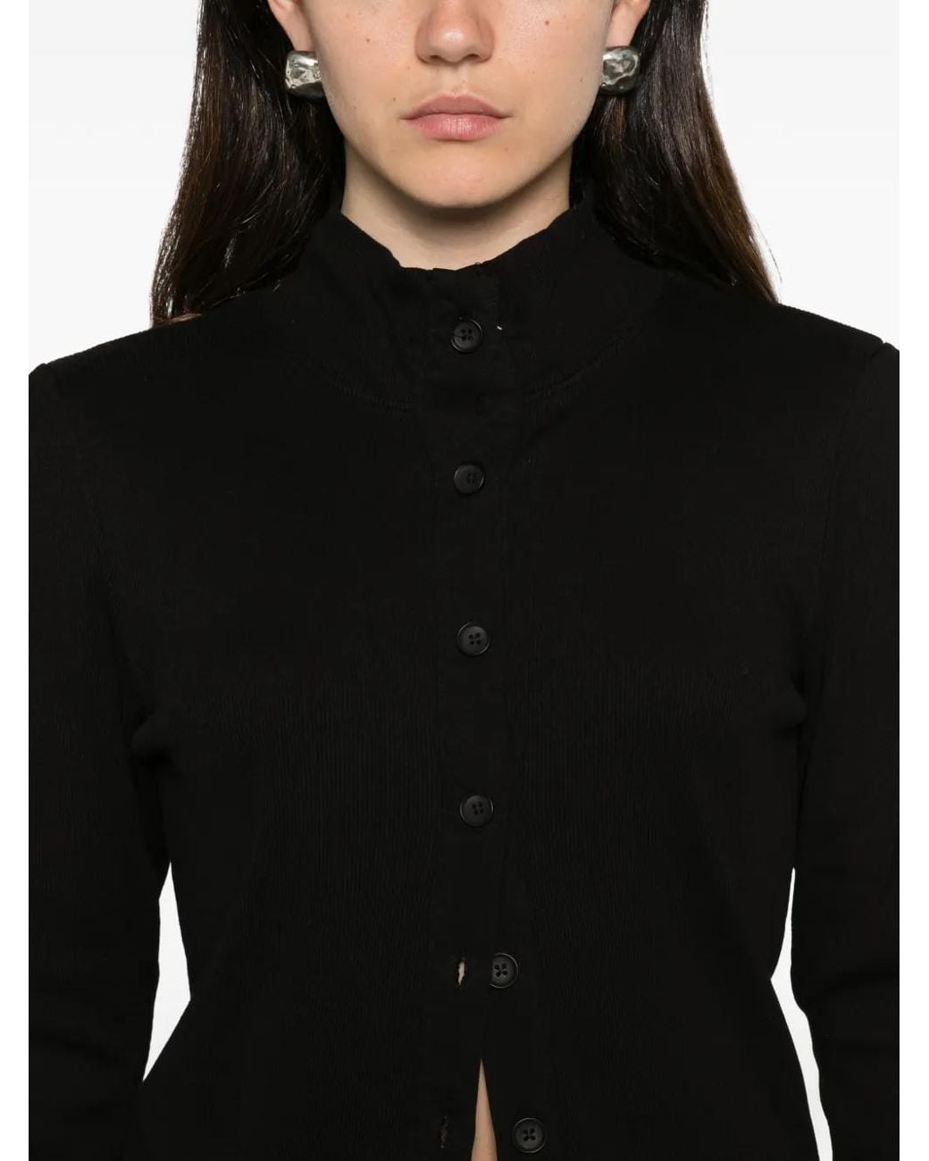Bobi Black Ribbed High-Neck Cardigan