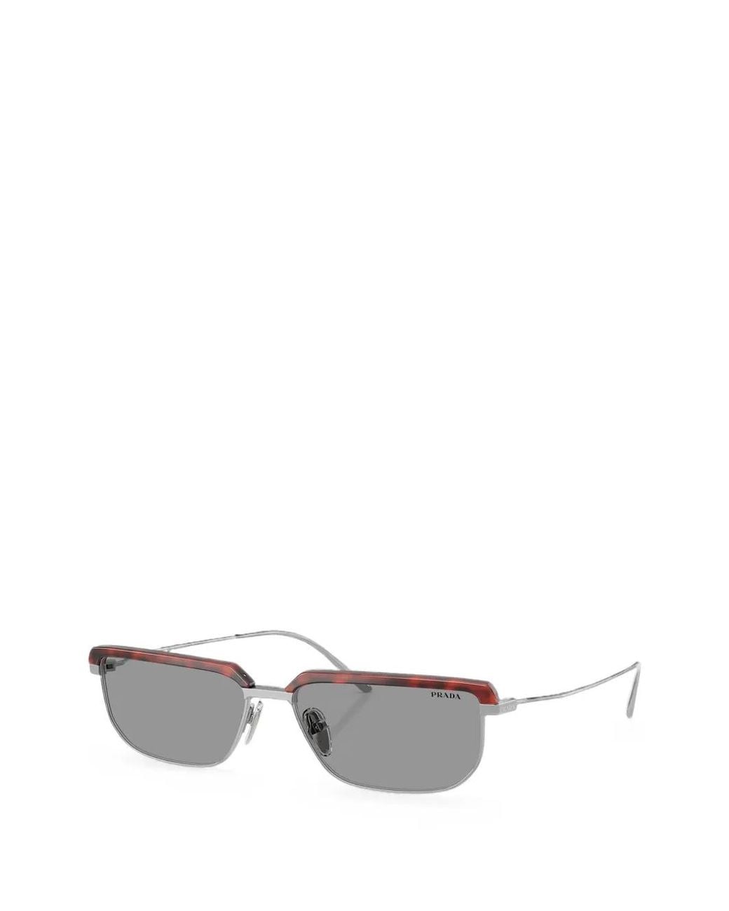 Prada Gray Tortoiseshell-Effect Rectangle-Frame Sunglasses for men