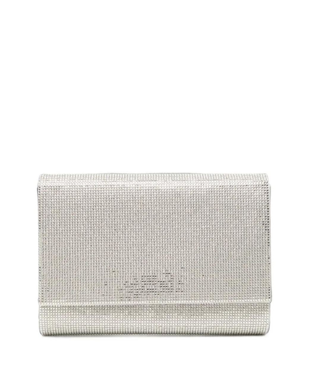 Rene Caovilla Gray Crystal-Embellished Chain-Strap Clutch Bag
