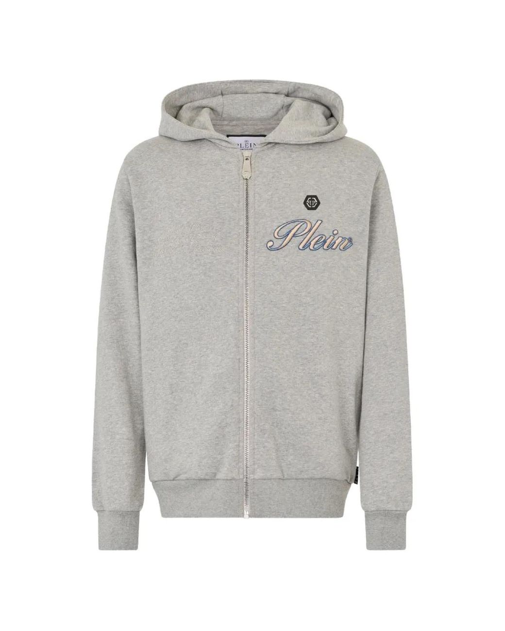 Philipp Plein Gray Logo-Embroidered Zip-Up Hoodie for men