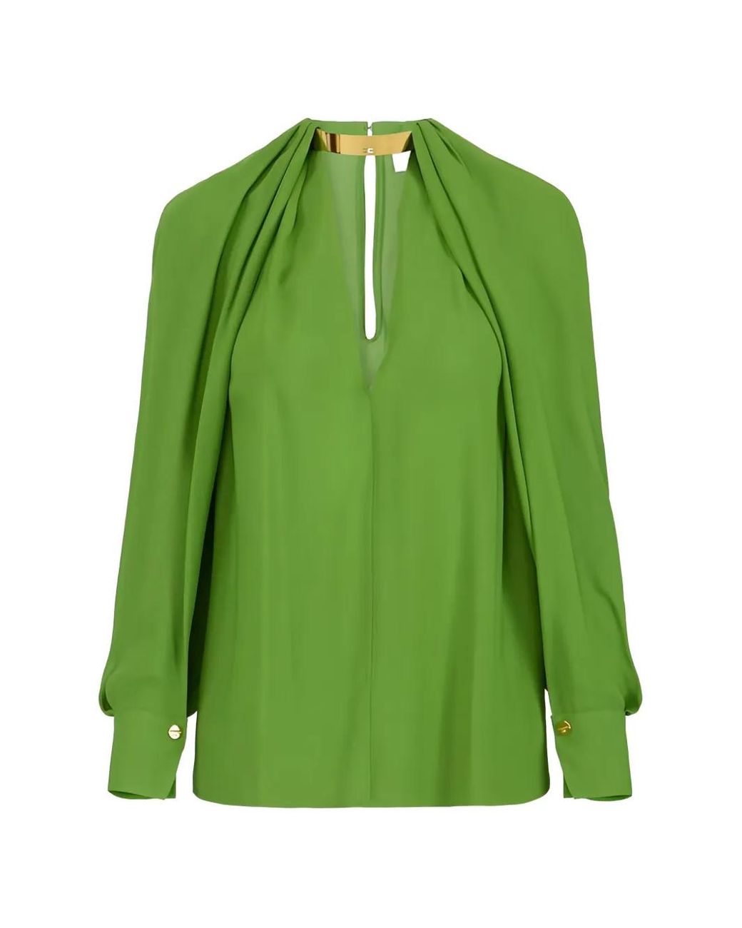 Elisabetta Franchi Green Cape-Sleeves Blouse