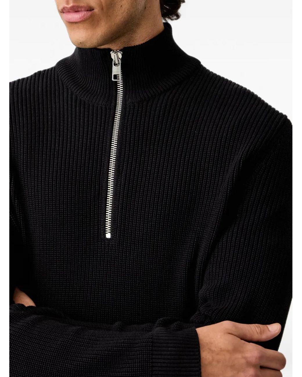 Marc O' Polo Black Ribbed-Knit Half-Zip Sweater for men