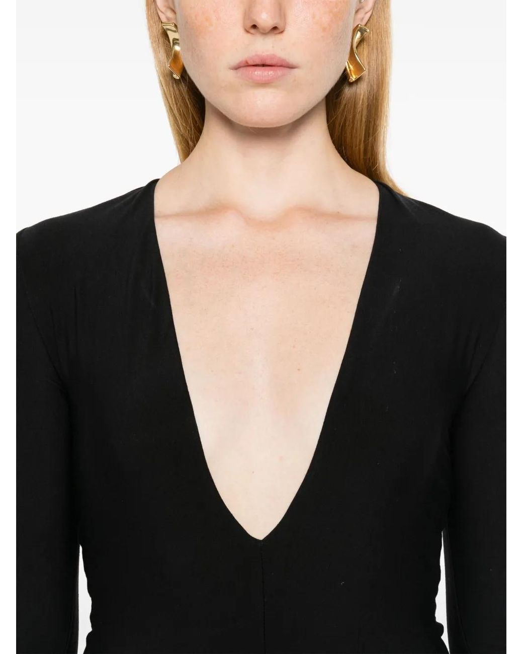 ÉTERNE Black Plunging V-Neck Bodysuit