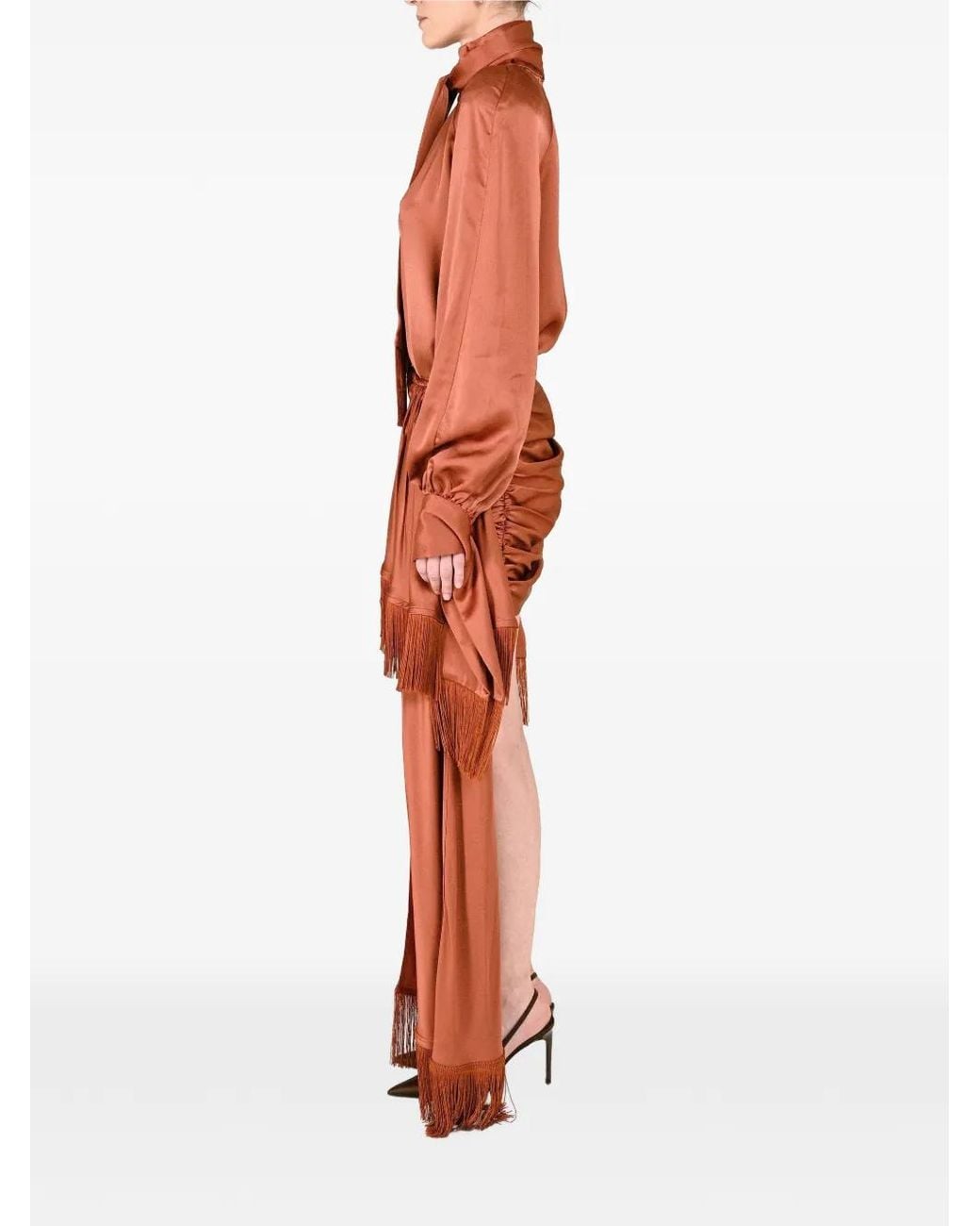 ROWEN ROSE Orange Fringed Pussy-Bow Blouse