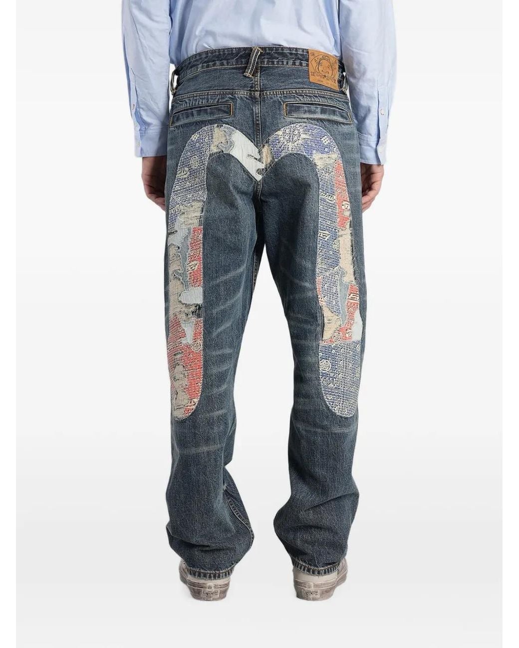 Evisu Blue Jean À Design Patchwork Et Effet Usé for men