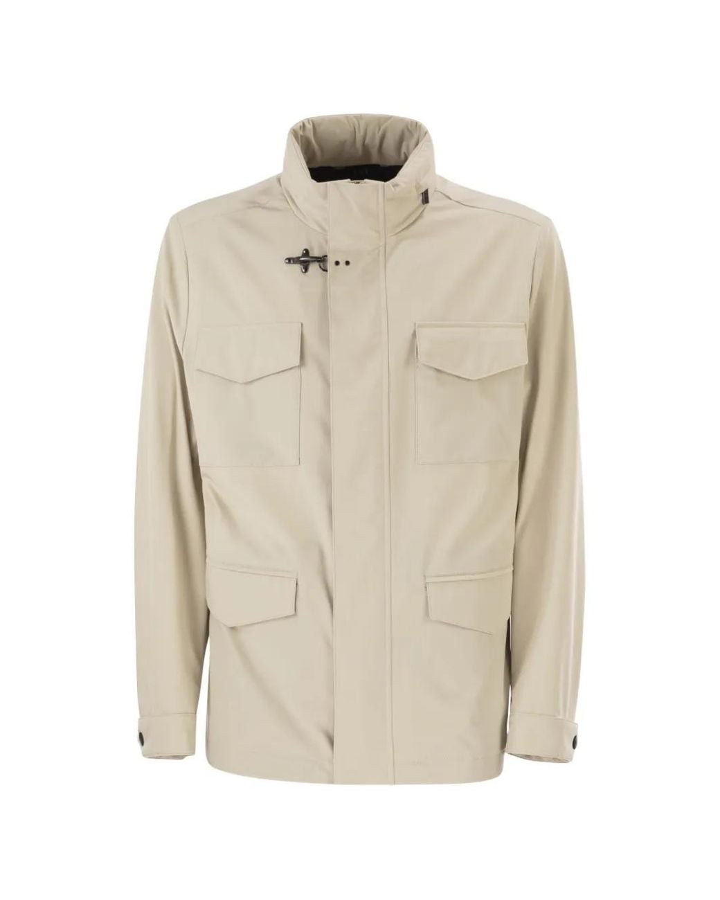 Fay White Detachable-Hood Flap-Pocket Jacket for men