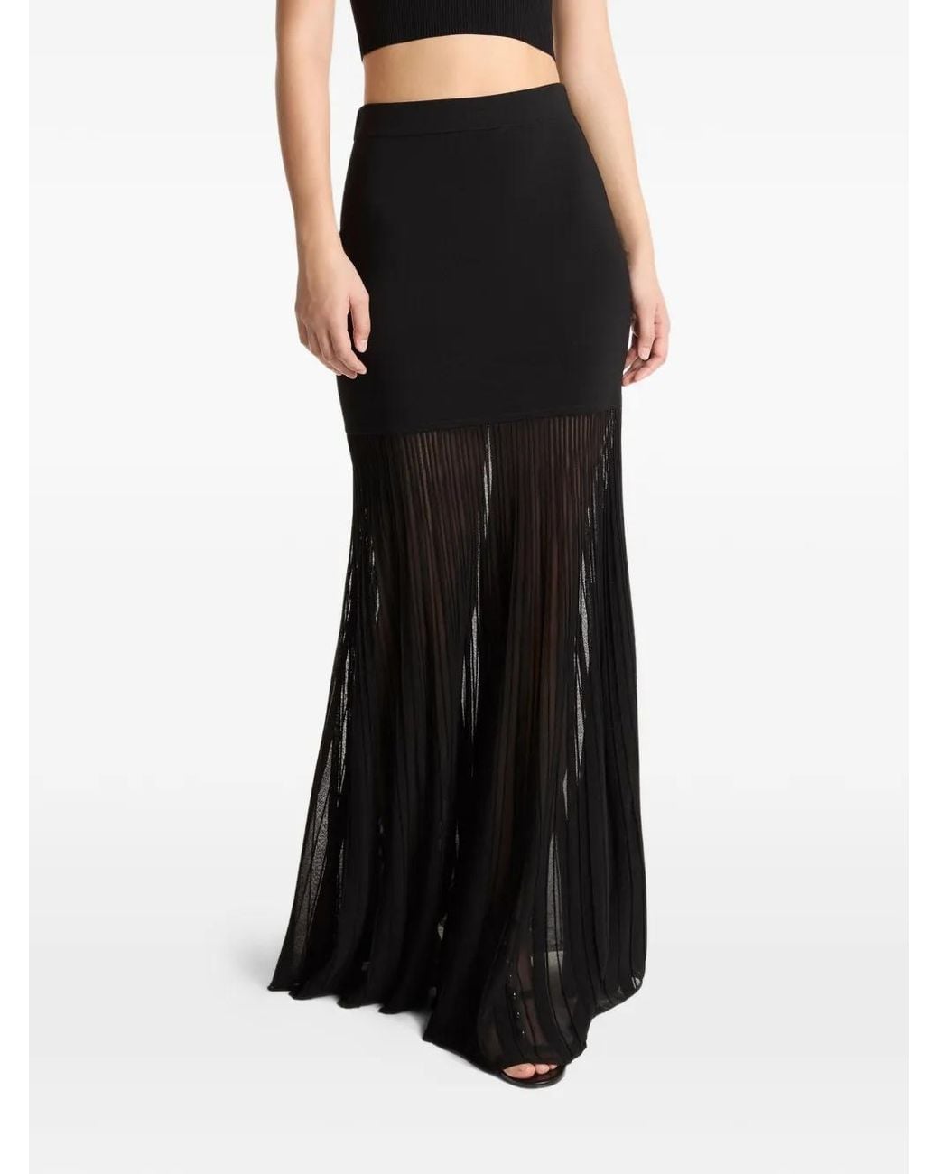 Michael Kors Black Pleated Ribbed Skirt