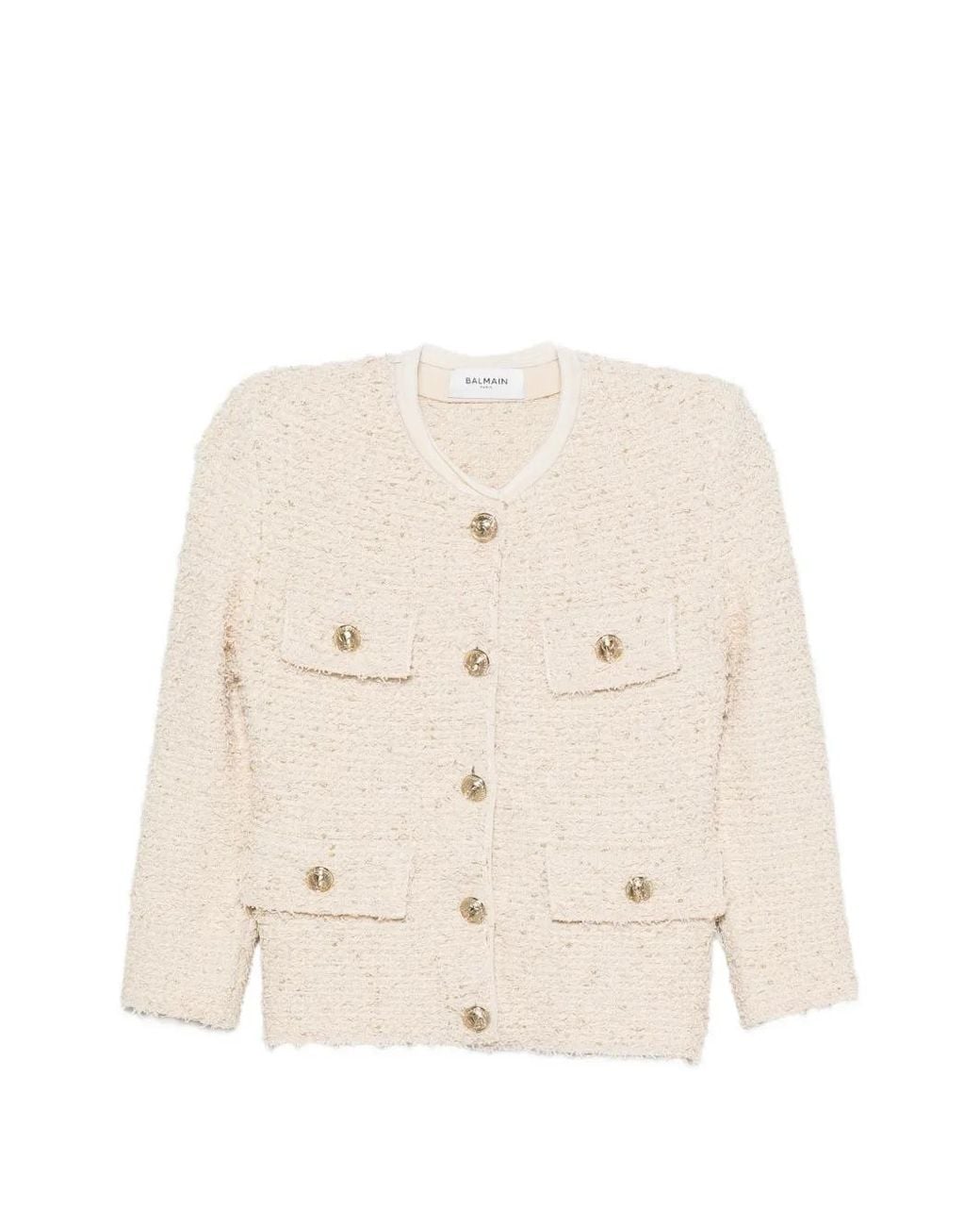 Balmain Natural Bouclé-Knit Frayed Jacket
