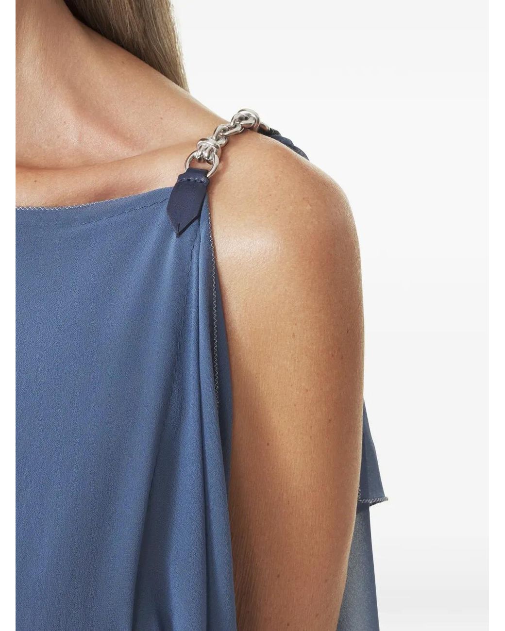 Lanvin Blue Chain-Detail Ruffled Maxi Dress