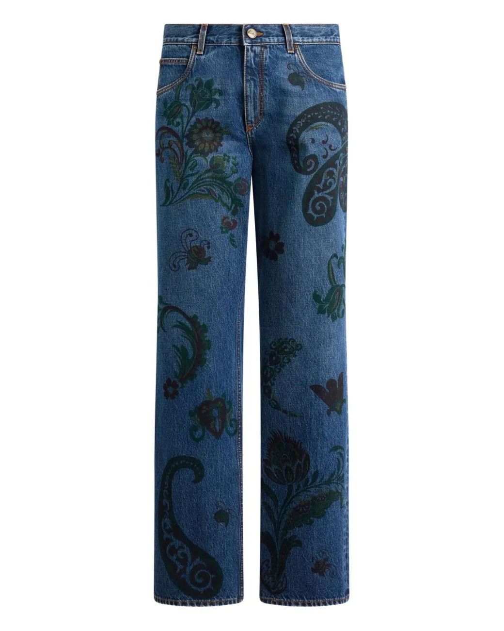 Etro Blue Paisley Print Jeans for men