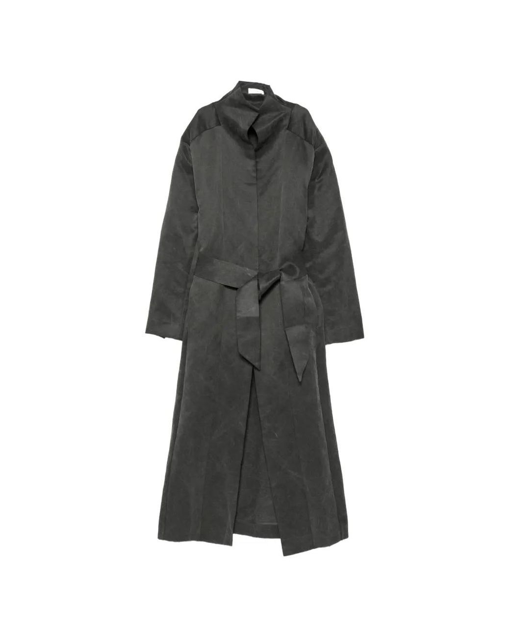 Ruohan Black Belted Shawl-Collar Coat