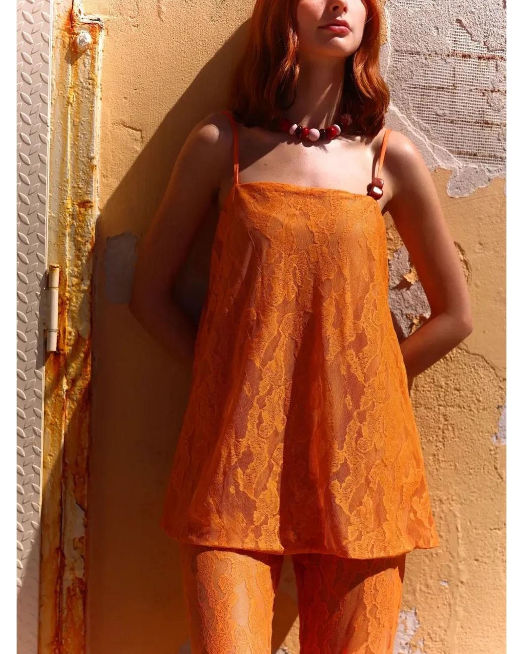 Baobab Brown Porto Resin-Embellished Lace Top