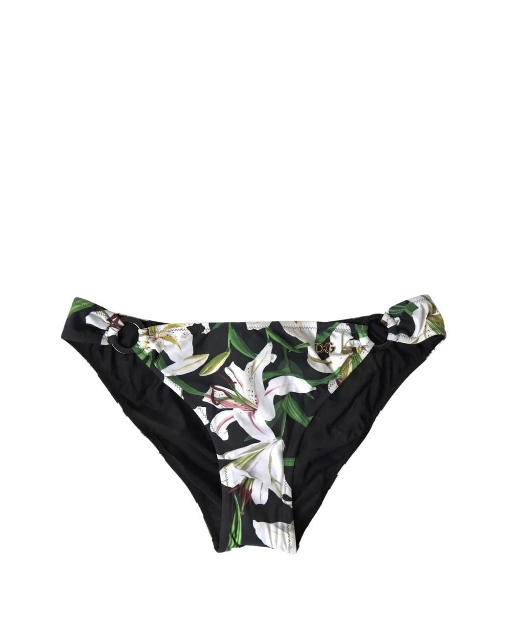 Dolce & Gabbana Black Lily-Print Bikini Bottoms