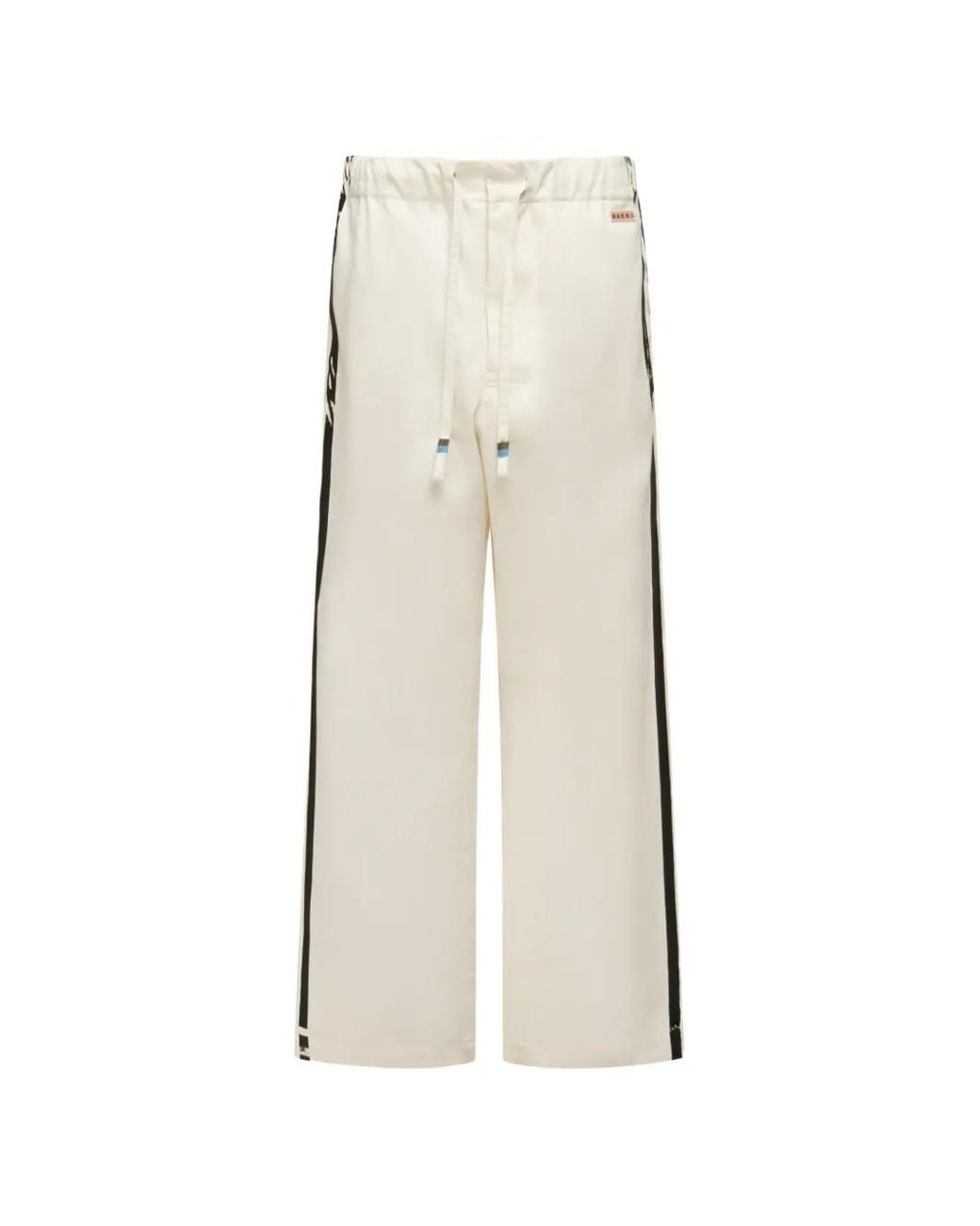 Marni Natural Gabardine Track Pants With Stripes